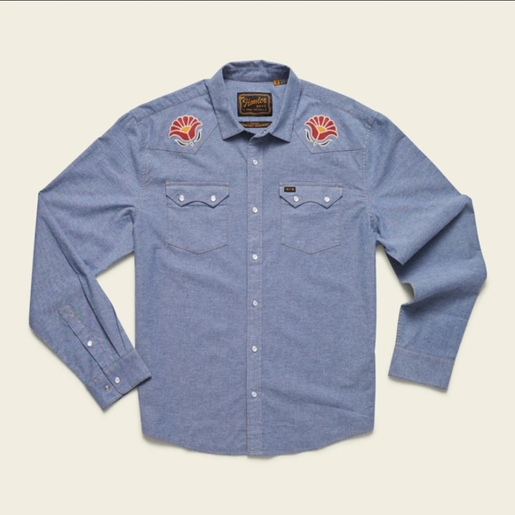 Howler Brothers Other - Howler Bros Crosscut Deluxe Snapshirt Blue Chambray Fresh Blooms Western Shirt S
